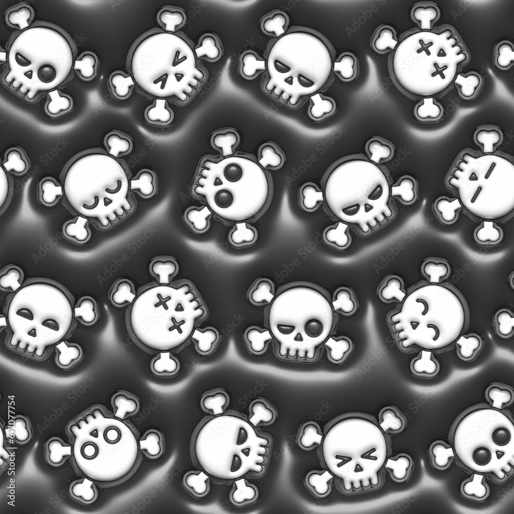 Funny Halloween Skulls. 3D Inflated Puffy Seamless Tileable Pattern. Funny Halloween Skulls. 3D Inflated Puffy Seamless Tileable Pattern.