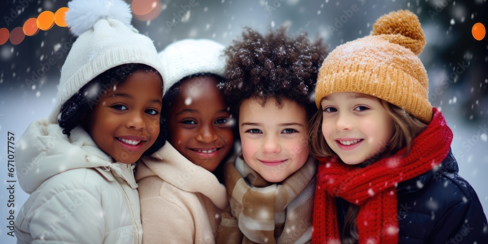 Christmas children. Little children on Christmas holiday in winter season Christmas children. Little children on Christmas holiday in winter season