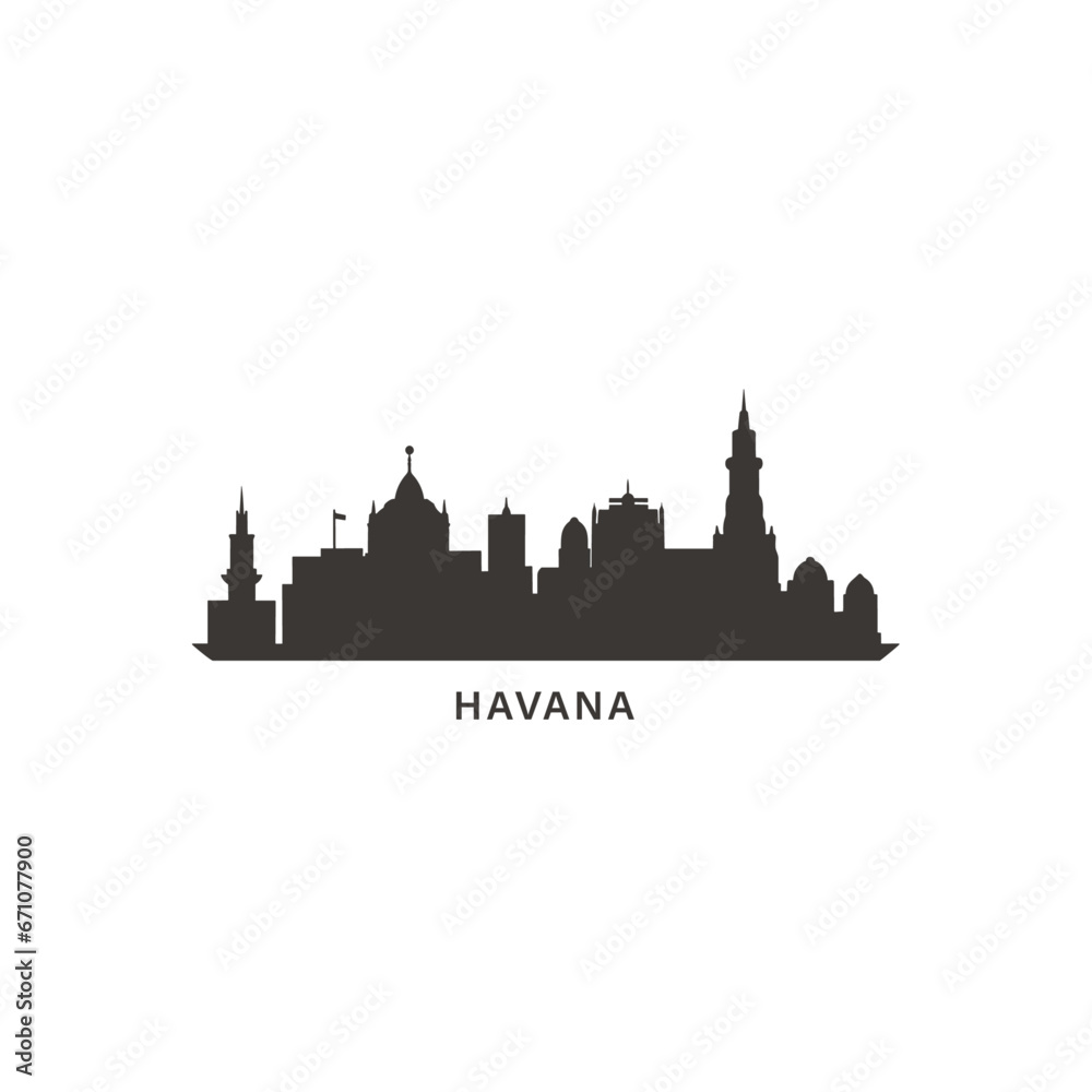 Cuba Havana cityscape, skyline, city panorama vector flat modern logo icon. Cuban town emblem idea with landmarks and building silhouettes. Isolated black shape graphic