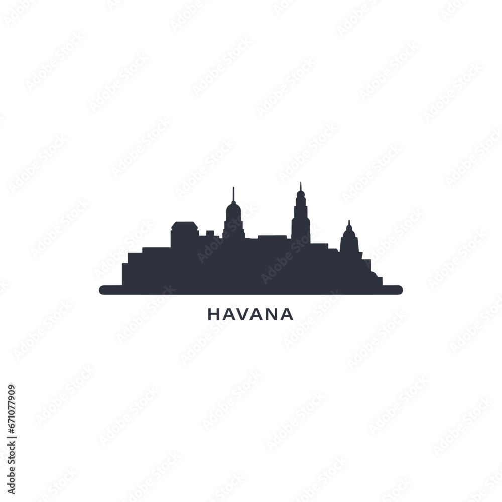 Cuba Havana cityscape, skyline, city panorama vector flat modern logo icon. Cuban town emblem idea with landmarks and building silhouettes. Isolated black shape graphic