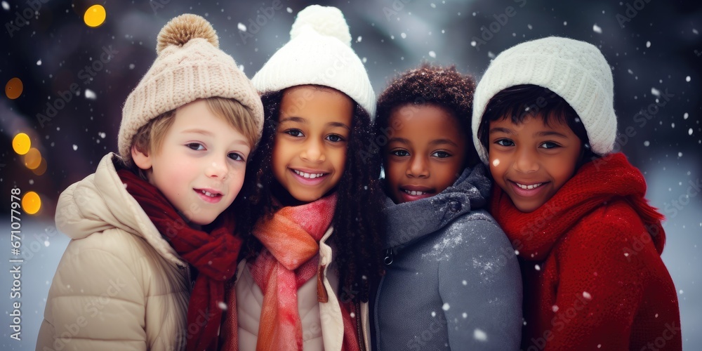 Christmas children. Little children on Christmas holiday in winter season Christmas children. Little children on Christmas holiday in winter season