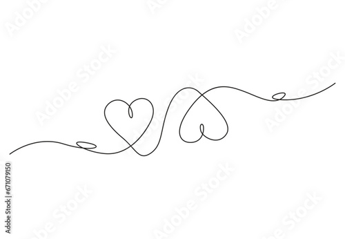 Heart and love swirl divider. Hand drawn sketch doodle style. Continuous one line drawing vector illustration. Pro vector. 