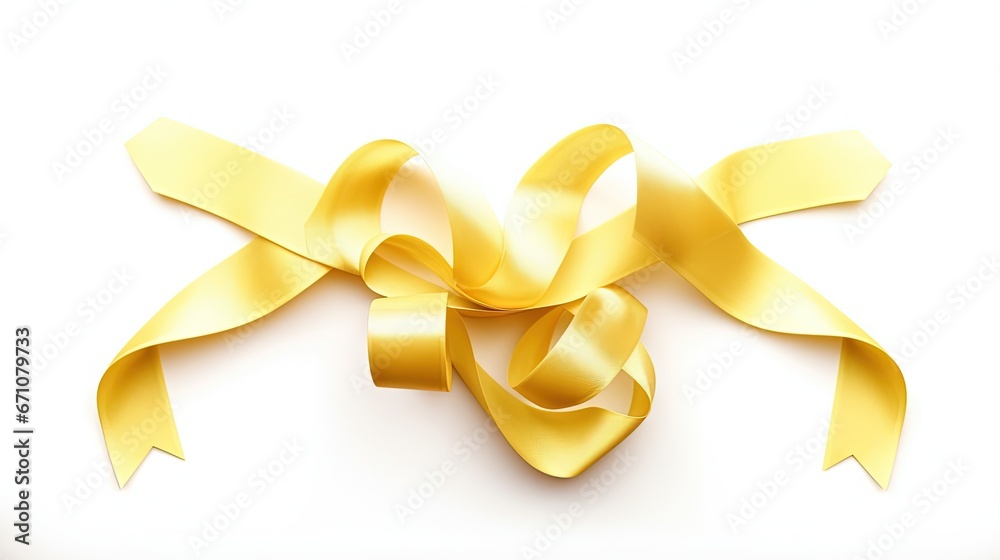 a yellow ribbon tied to a bow on a white background. generative ai a yellow ribbon tied to a bow on a white background. generative ai