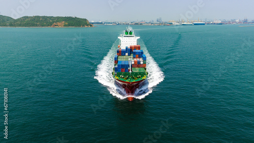 container ship full speed in sea, import export global business and industry service, commercial trade logistic and transportation of international , container cargo freight shipping, 