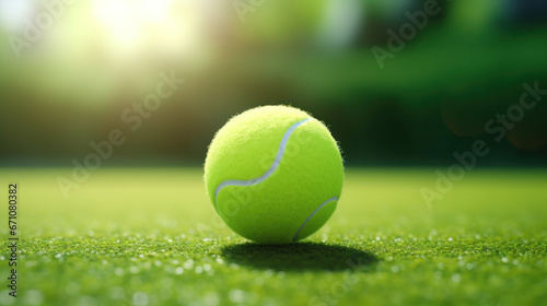 Tennis Ball on Green: Simple Backdrop for Sports Themed Design and Display. © Ai Studio