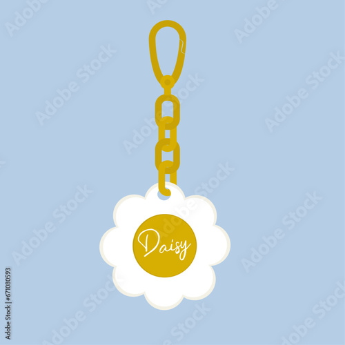 Flat Design Illustration with Key Chain and Daisy