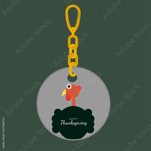Flat Design Happy Thanksgiving Illustration with Key Chain and Turkey 