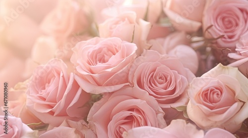  a bouquet of pink roses is shown in this image with soft lighting. generative ai