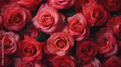  a bunch of red roses with water droplets on them,. generative ai