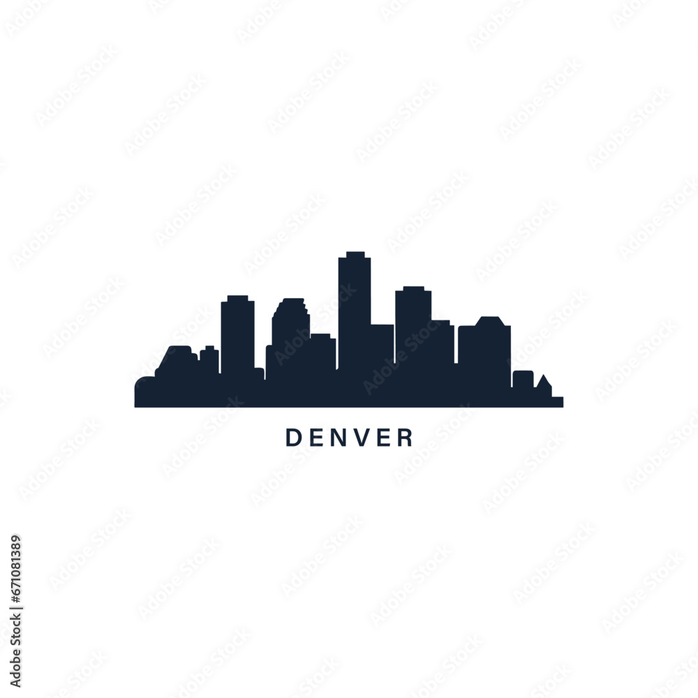 Denver US Colorado cityscape skyline city panorama vector flat modern logo icon. USA, state of America emblem idea with landmarks and building silhouettes. Isolated black shape graphic