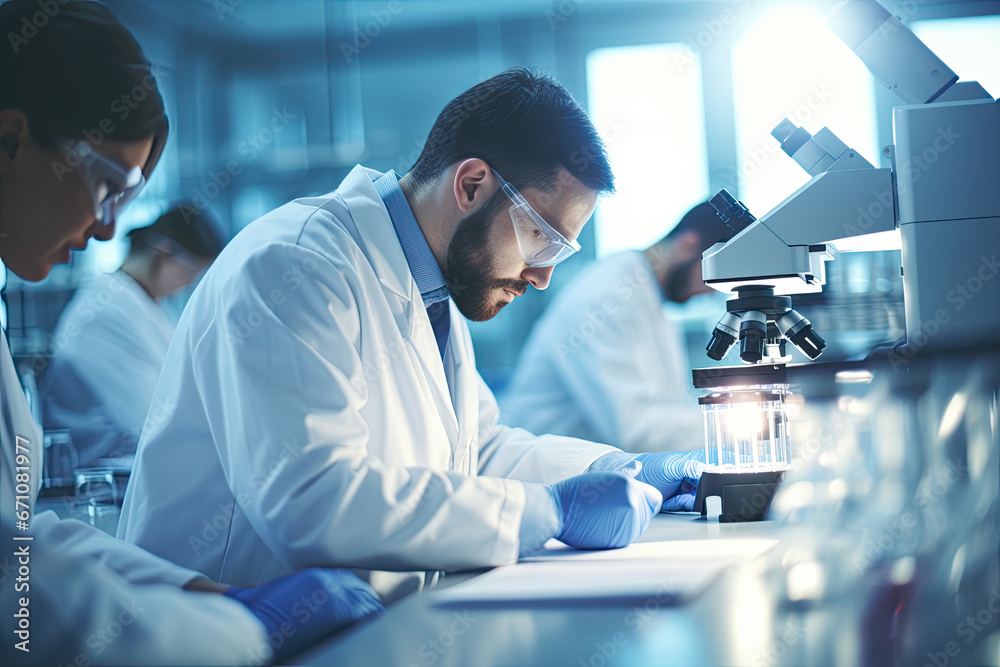 Scientist conducting medical research in a laboratory using advanced technology and scientific equipment. Scientist conducting medical research in a laboratory using advanced technology and scientific equipment.