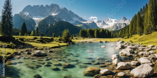 Idyllic Alpine Beauty: A Clear Blue Lake Nestled Amidst the Majestic Dolomites