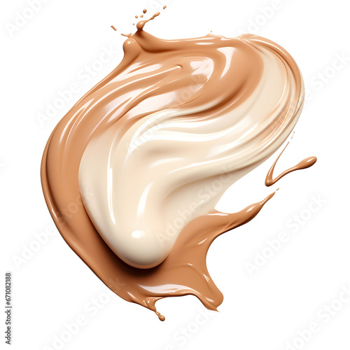Liquid makeup foundation smudge, fluid creamy consistency for good coverage, white background photo