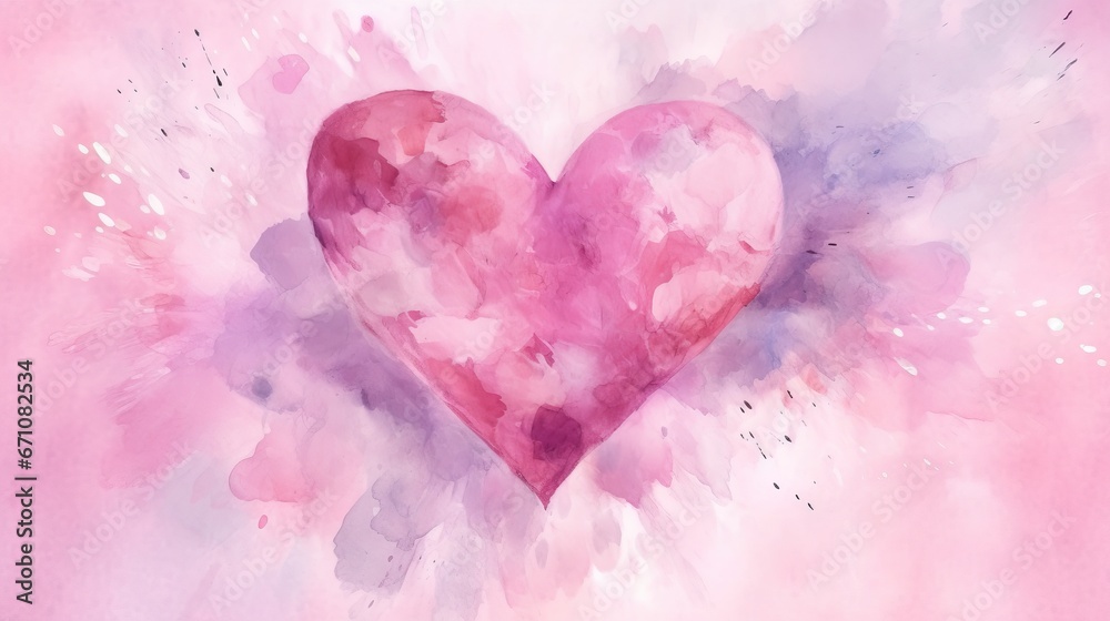  a pink heart painted with watercolors on a pink background.  generative ai