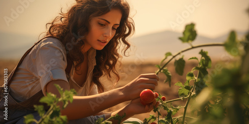 Spanish woman picking tomatoes