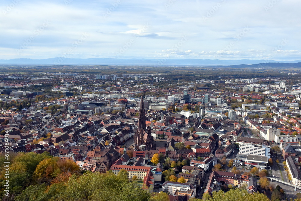 Fototapeta premium Blick aufs Freiburger Münster im Herbst