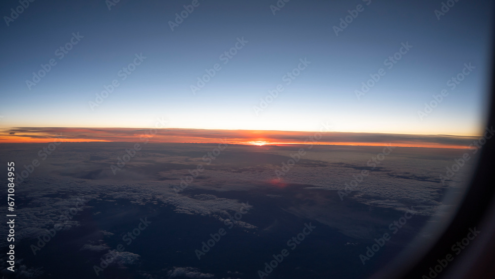 słońce lot samolotem krajobraz z lotu ptaka chmury - obrazy, fototapety, plakaty 