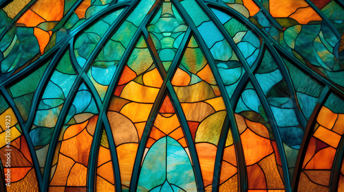 Abstract teal and orange background. Stained glass window pattern