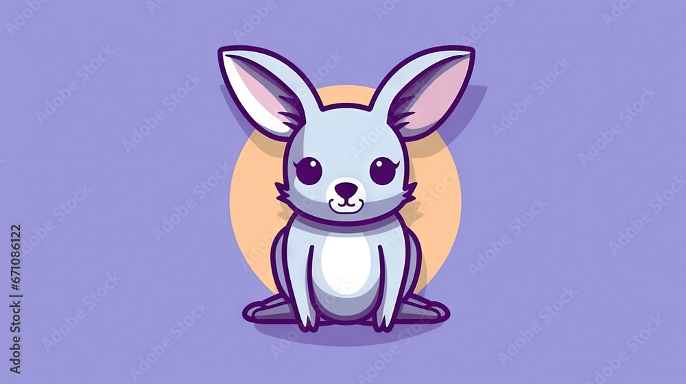  a cartoon rabbit sitting on a purple background with a yellow circle behind it.  generative ai