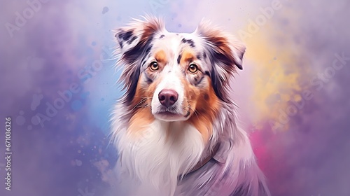  a painting of a collie dog with a purple background.  generative ai