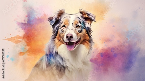  a collie dog with a colorful background and a watercolor effect.  generative ai photo