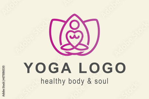 yoga logo. heart forms the person in the lotus.  creative simple logo. simple vector design editable