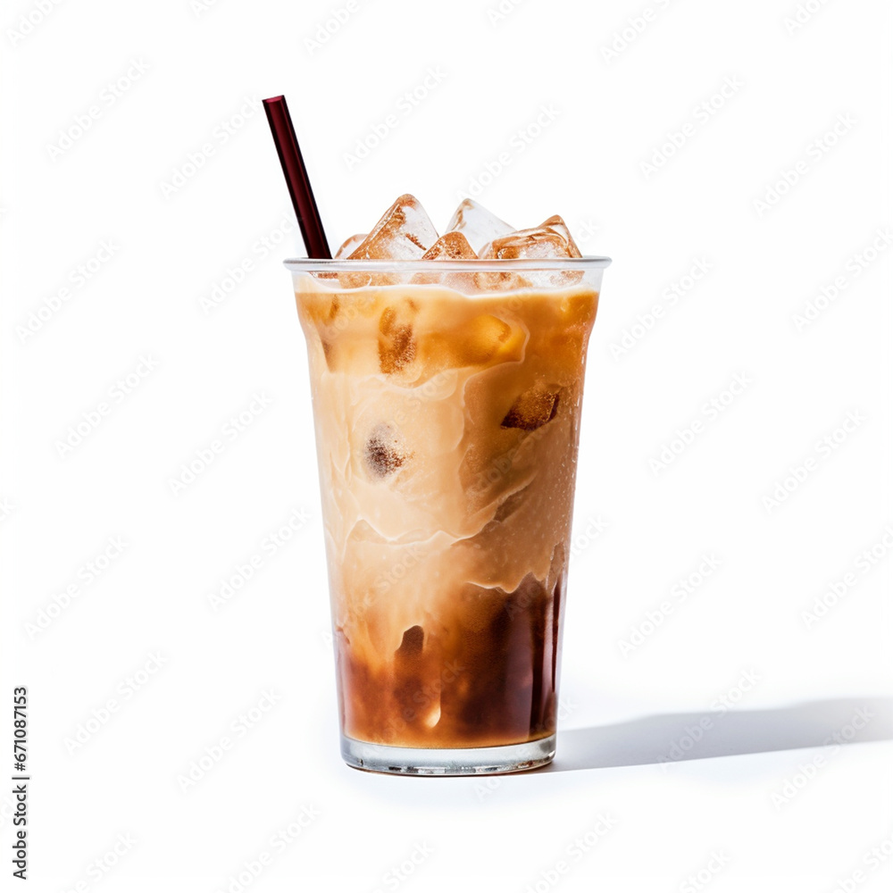 Iced coffee in glass on isolated white background - ai generative Iced coffee in glass on isolated white background - ai generative