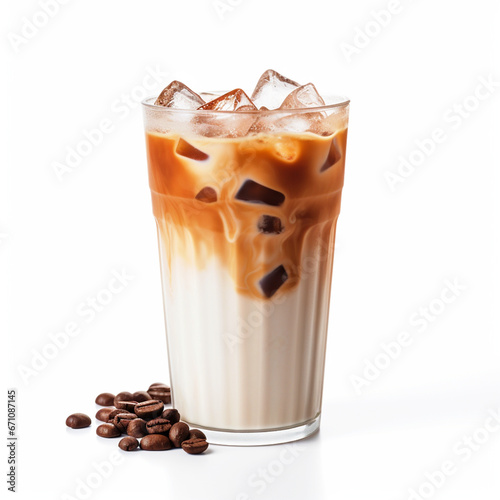 Iced coffee in glass on isolated white background - ai generative