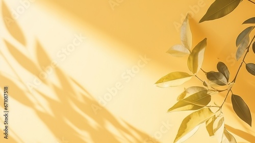 Wallpaper Mural  a yellow wall with a plant casting a shadow on it.  generative ai Torontodigital.ca