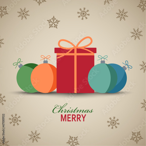 Christmas card with gift on snowy background