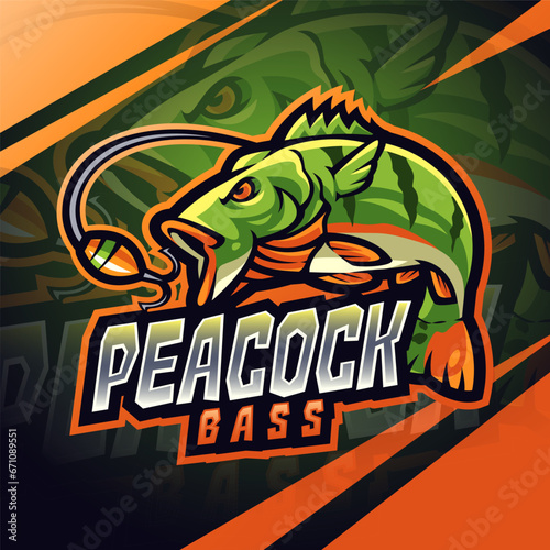 Peacock bass esport mascot logo design