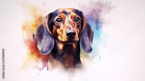  a painting of a dachshund looking up at the camera.  generative ai