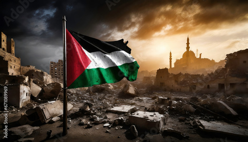 Palestinian flag in Gaza City