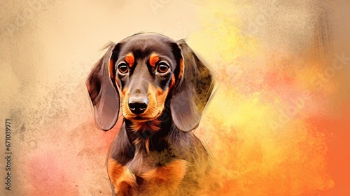  a painting of a dachshund dog on a colorful background. generative ai