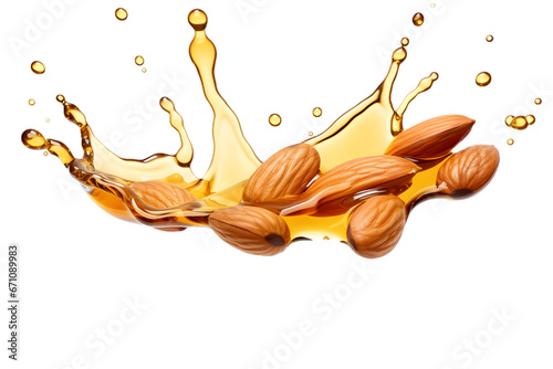 Almonds and almond oil on transparent background photo