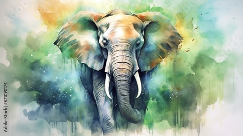  a painting of an elephant with paint splatters on it. generative ai