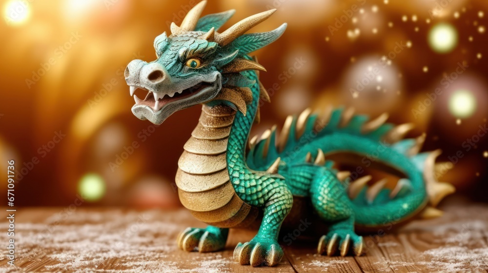 Fototapeta premium Green dragon. Chinese new year of dragon 2024