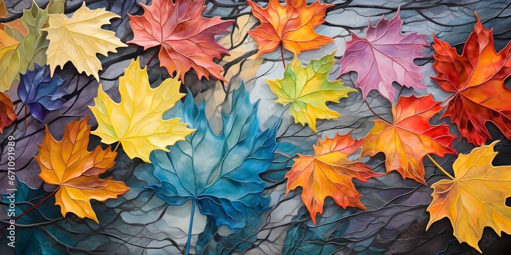 banner of colorful maple leaves, graphic design