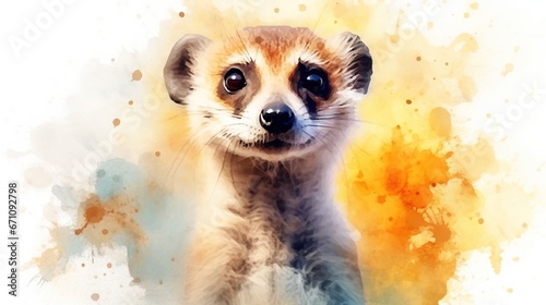  a painting of a baby meerkat on a watercolor background. generative ai