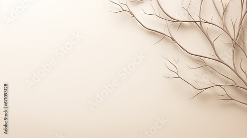  a branch with no leaves on it against a beige background.  generative ai © Shanti