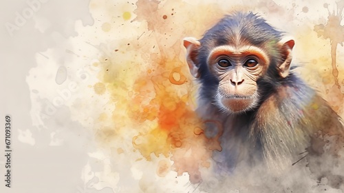  a painting of a monkey on a watercolor paper background.  generative ai