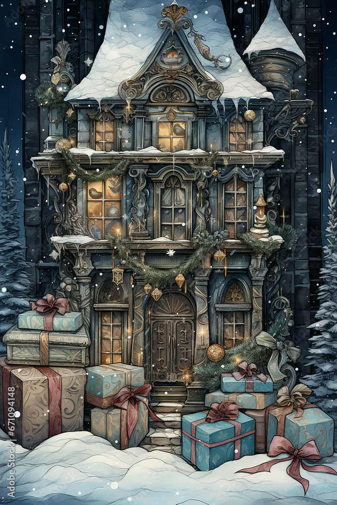 Christmas House and Gift Boxes