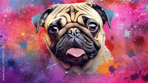  a pug dog with its tongue hanging out of its mouth.  generative ai