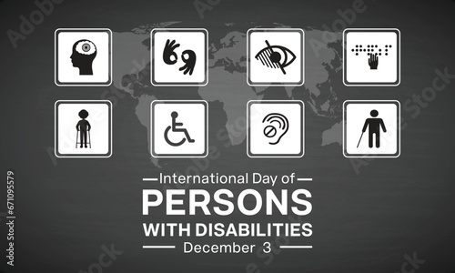 International Day of the Persons with Disabilities design concept. It features several type of disability in tile. Vector illustration