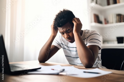 shot of a young student looking stressed out while studying at home