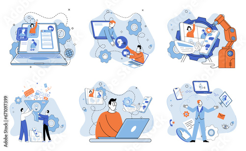 Virtual work meeting. Vector illustration. Negotiations can take place through online platforms, regardless location Effective communication is essential in virtual work meetings for successful