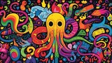  a painting of an octopus surrounded by colorful swirls and shapes.  generative ai
