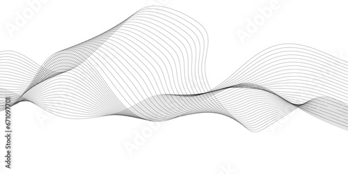 Abstract grey smooth element wavy modern curve lines on transparent background. Digital frequency track equalizer. Abstract frequency sound wave lines, twisted curve lines and technology background. photo