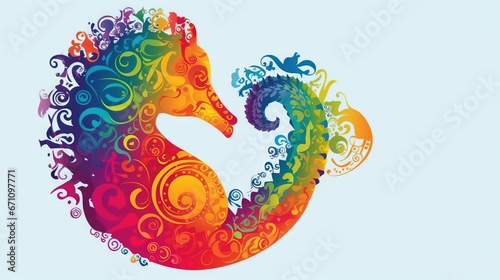  a colorful sea horse with swirls on it's head. generative ai