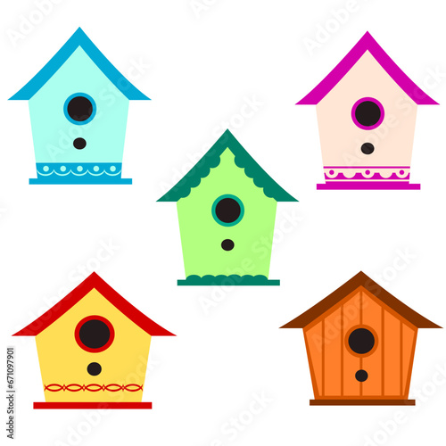 Bird house in color set